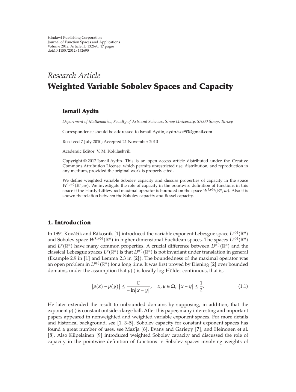 Weighted Variable Sobolev Spaces And Capacity Topic Of Research Paper In Mathematics Download Scholarly Article Pdf And Read For Free On Cyberleninka Open Science Hub
