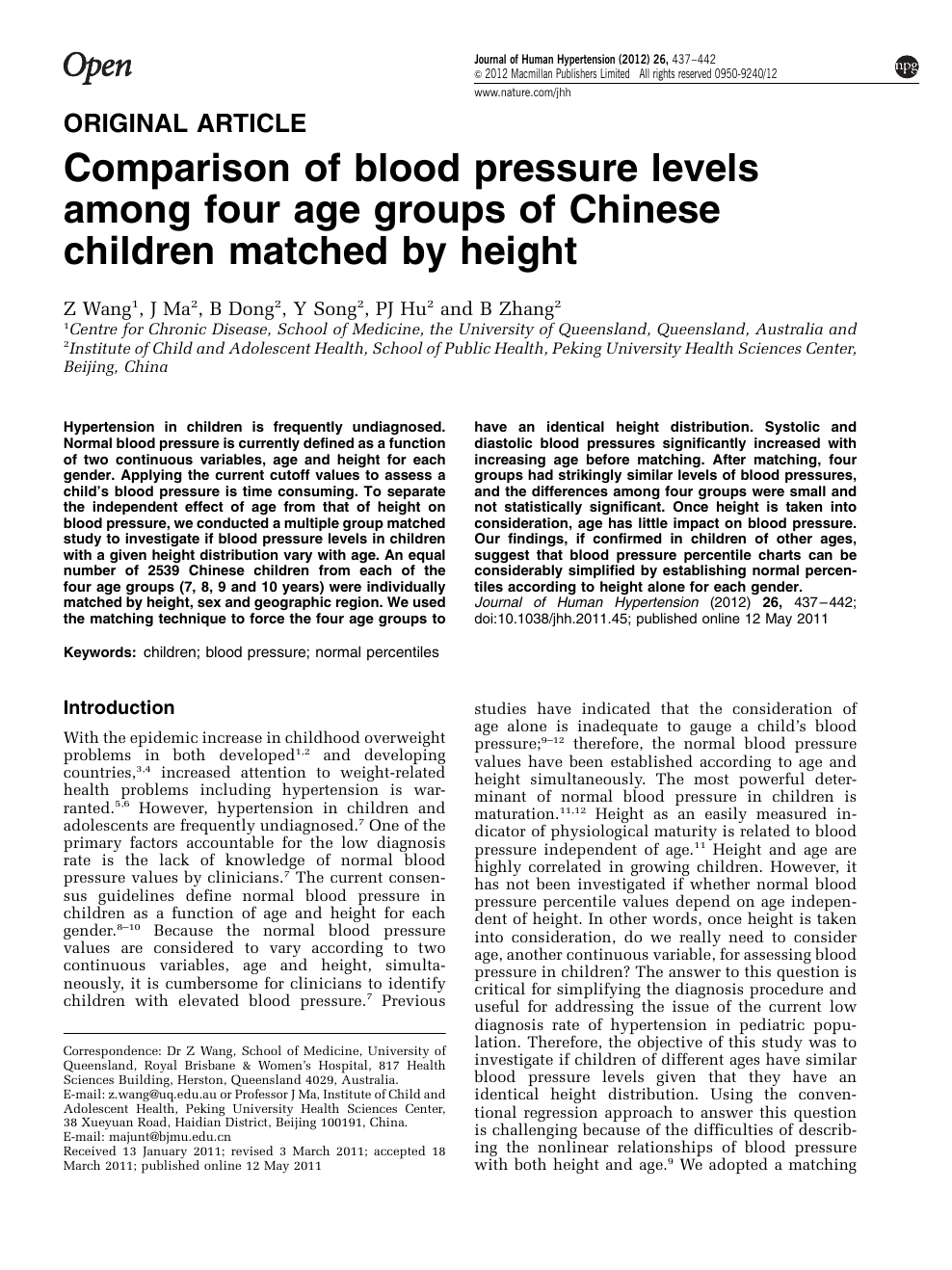 Comparison Of Blood Pressure Levels Among Four Age Groups Of Chinese Children Matched By Height Topic Of Research Paper In Health Sciences Download Scholarly Article Pdf And Read For Free On