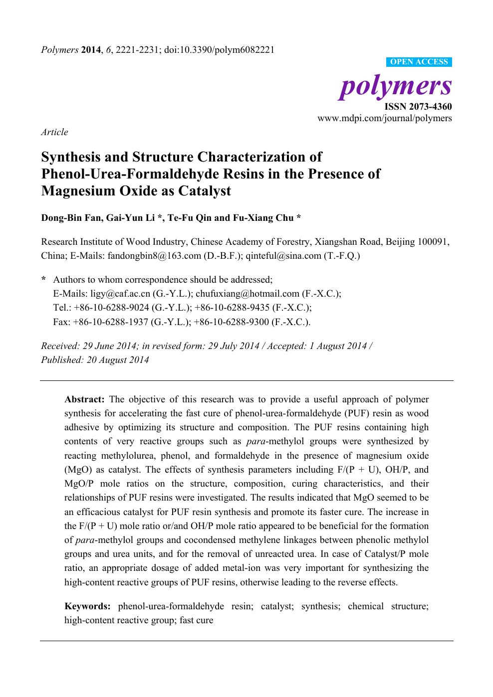 Synthesis And Structure Characterization Of Phenol Urea Formaldehyde Resins In The Presence Of Magnesium Oxide As Catalyst Topic Of Research Paper In Chemical Sciences Download Scholarly Article Pdf And Read For Free On