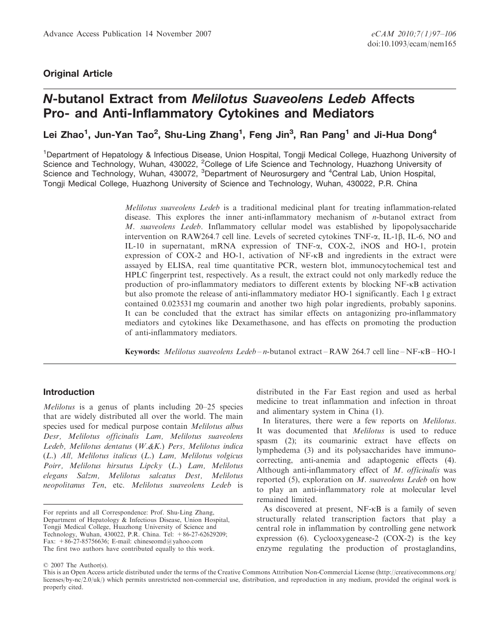 N Butanol Extract From Melilotus Suaveolens Ledeb Affects Pro And Anti Inflammatory Cytokines And Mediators Topic Of Research Paper In Biological Sciences Download Scholarly Article Pdf And Read For Free On Cyberleninka Open