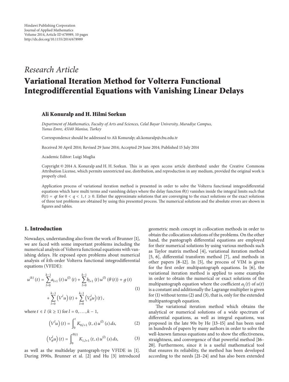 Variational Iteration Method For Volterra Functional Integrodifferential Equations With Vanishing Linear Delays Topic Of Research Paper In Mathematics Download Scholarly Article Pdf And Read For Free On Cyberleninka Open Science Hub