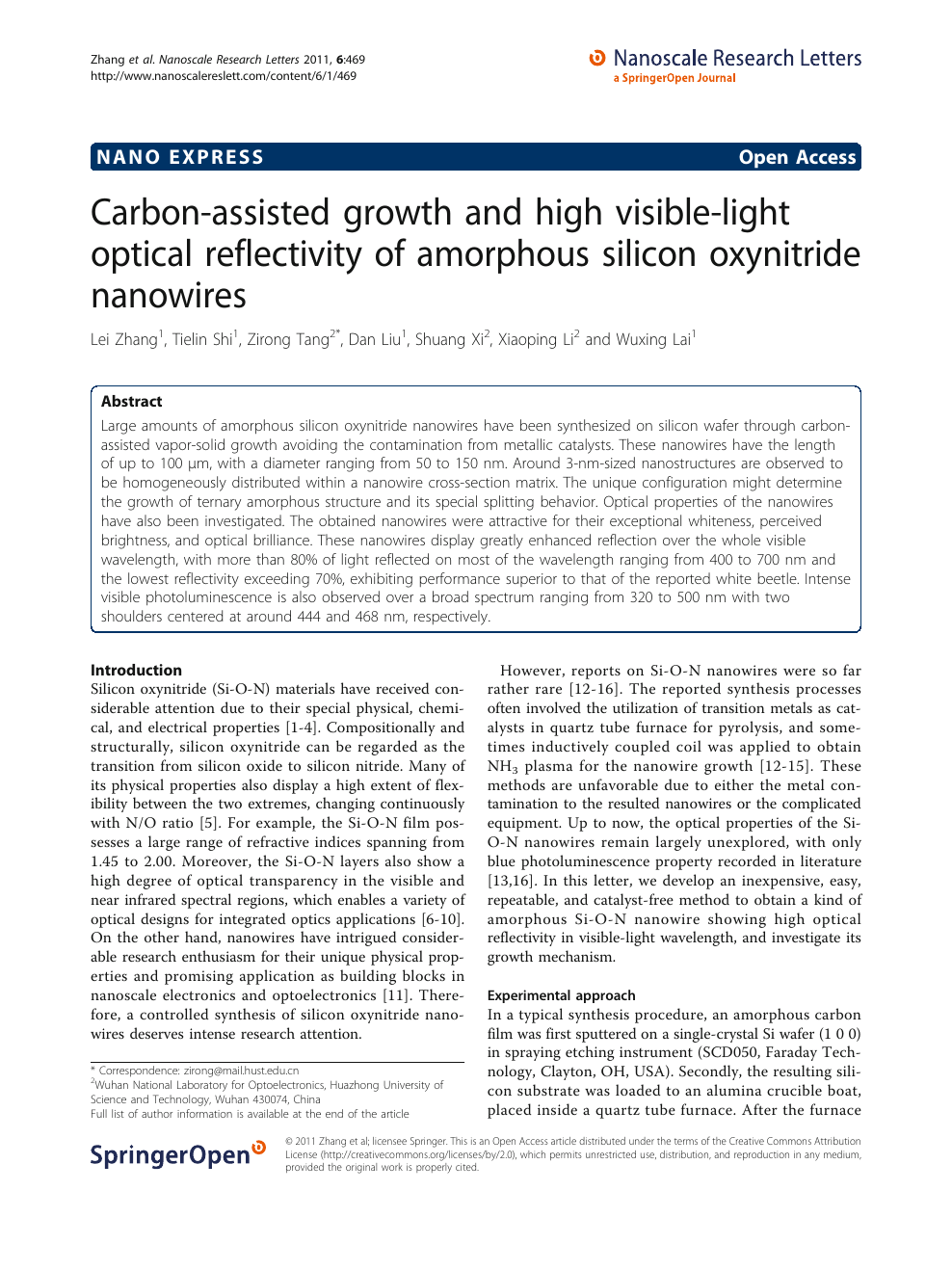 Carbon-assisted growth and high visible-light optical reflectivity