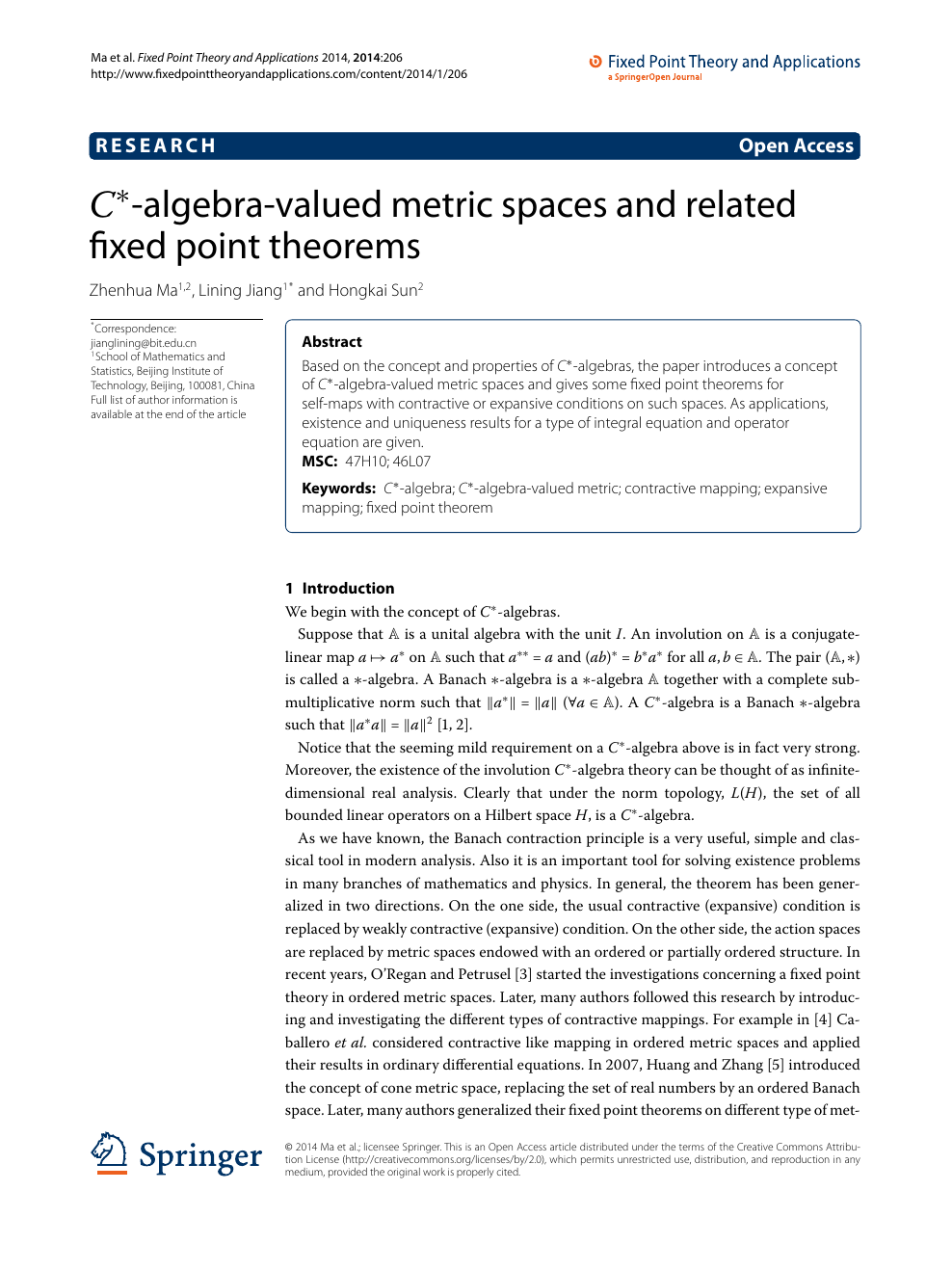 C Algebra Valued Metric Spaces And Related Fixed Point Theorems Topic Of Research Paper In Mathematics Download Scholarly Article Pdf And Read For Free On Cyberleninka Open Science Hub