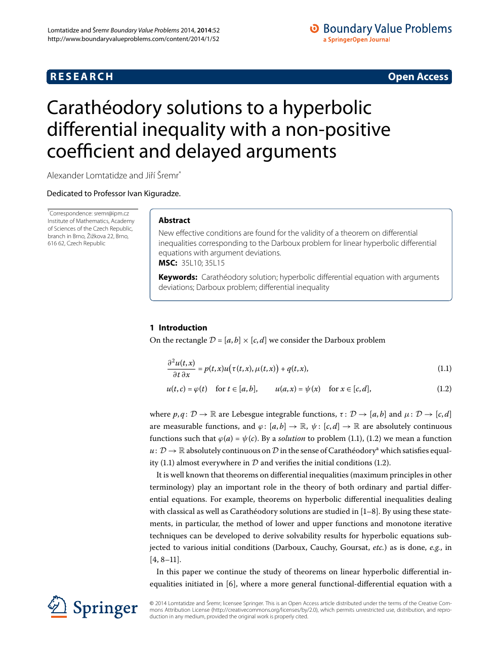 Caratheodory Solutions To A Hyperbolic Differential Inequality With A Non Positive Coefficient And Delayed Arguments Topic Of Research Paper In Mathematics Download Scholarly Article Pdf And Read For Free On Cyberleninka Open