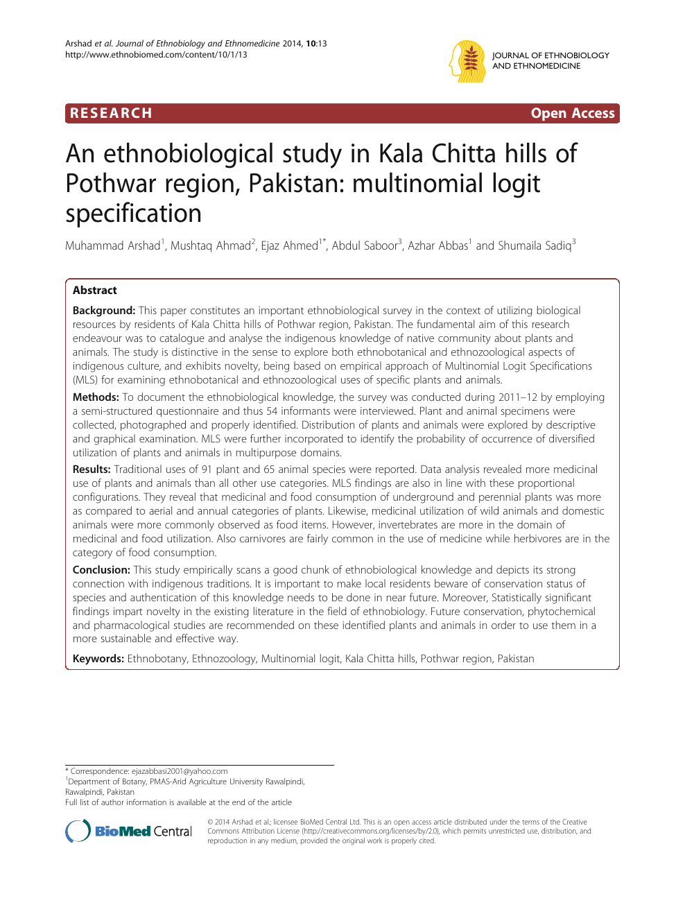 An ethnobiological study in Kala Chitta hills of Pothwar region, Pakistan:  multinomial logit specification – topic of research paper in Veterinary  science. Download scholarly article PDF and read for free on CyberLeninka