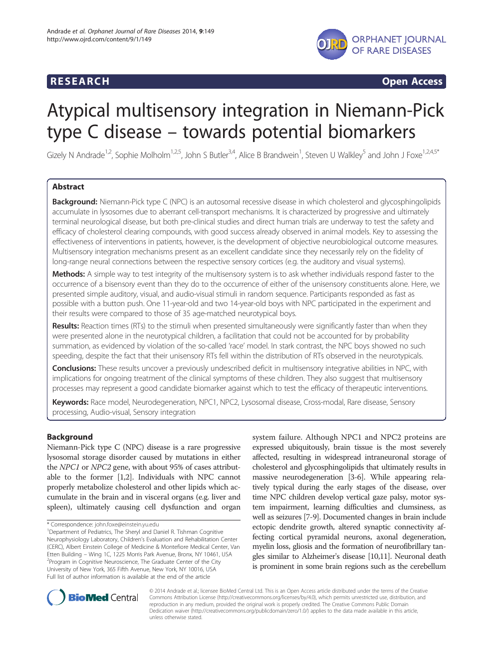Atypical Multisensory Integration In Niemann Pick Type C Disease Towards Potential Biomarkers Topic Of Research Paper In Psychology Download Scholarly Article Pdf And Read For Free On Cyberleninka Open Science Hub