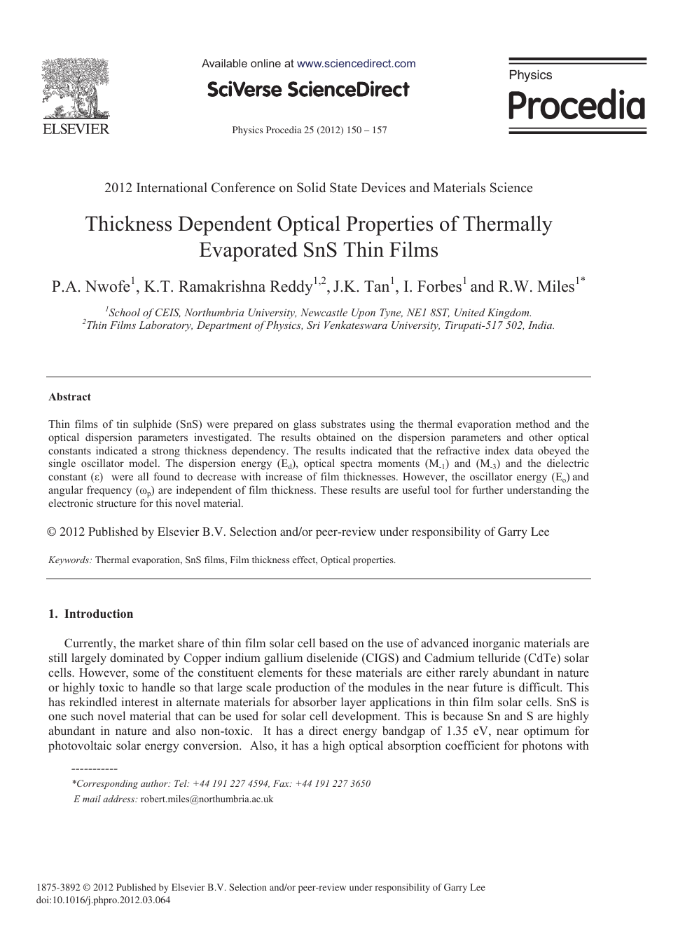 Thickness Dependent Optical Properties Of Thermally Evaporated Sns Thin Films Topic Of Research Paper In Materials Engineering Download Scholarly Article Pdf And Read For Free On Cyberleninka Open Science Hub