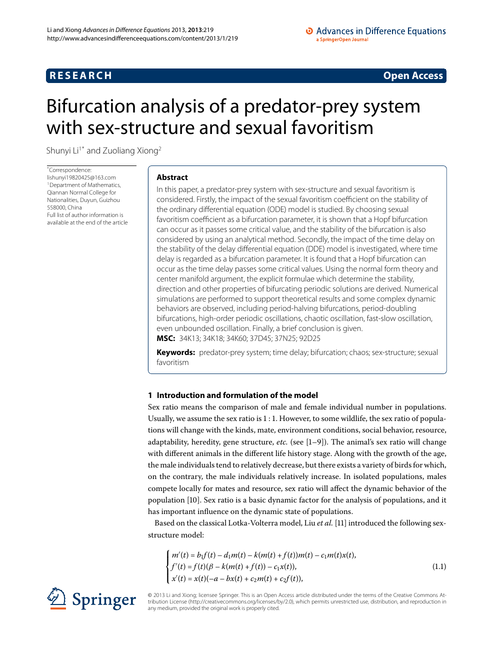 Bifurcation Analysis Of A Predator Prey System With Sex Structure And Sexual Favoritism Topic Of Research Paper In Mathematics Download Scholarly Article Pdf And Read For Free On Cyberleninka Open Science Hub