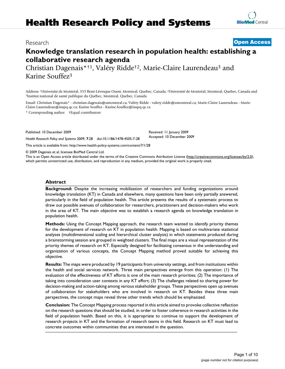Knowledge Translation Research In Population Health Establishing A Collaborative Research Agenda Topic Of Research Paper In Economics And Business Download Scholarly Article Pdf And Read For Free On Cyberleninka Open Science