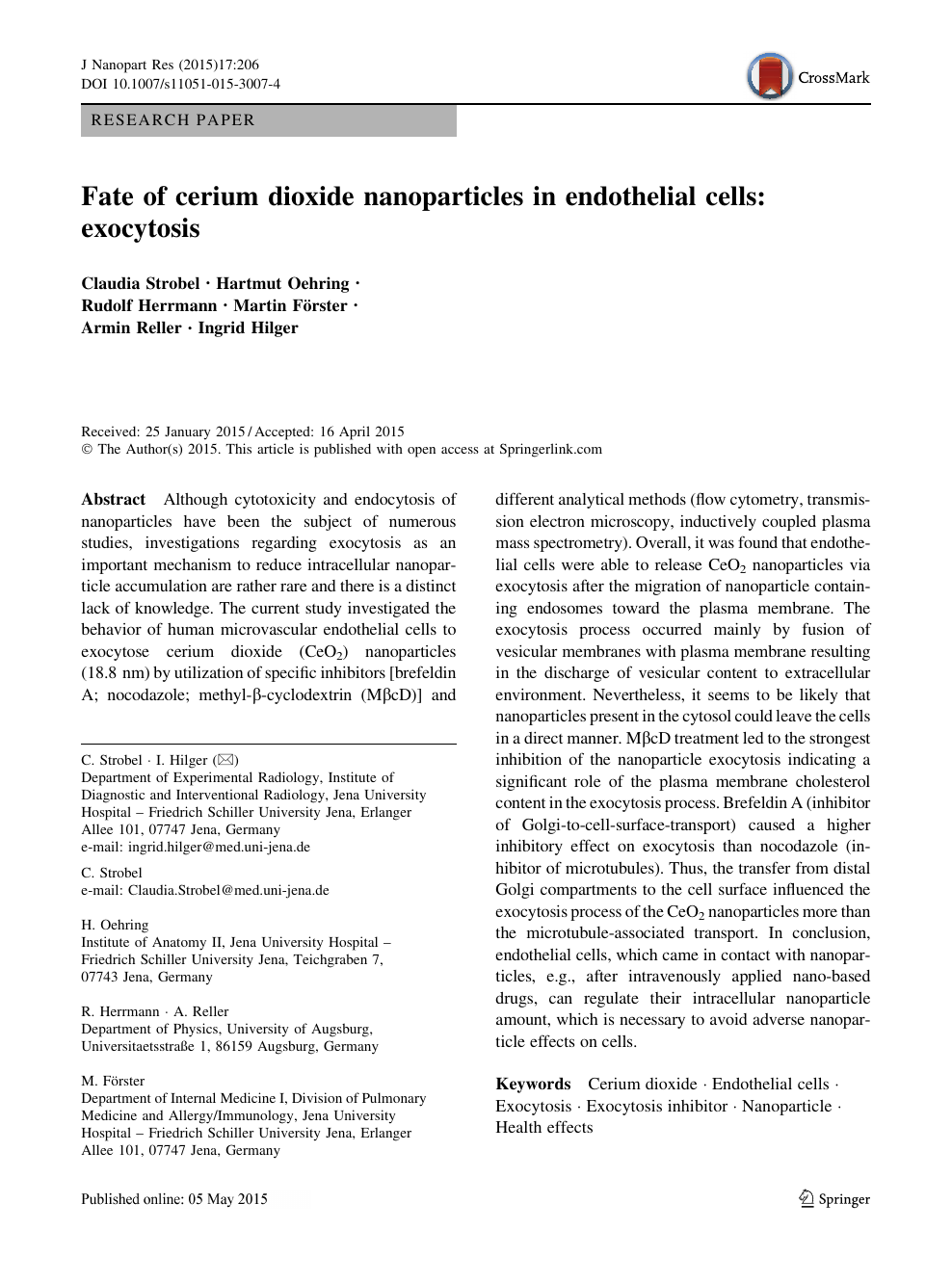 Fate Of Cerium Dioxide Nanoparticles In Endothelial Cells Exocytosis Topic Of Research Paper In Nano Technology Download Scholarly Article Pdf And Read For Free On Cyberleninka Open Science Hub