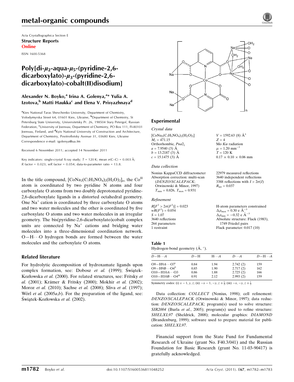 Poly Di M 2 Aqua M 5 Pyridine 2 6 Dicarboxylato M 3 Pyridine 2 6 Dicarboxylato Cobalt Ii Disodium Topic Of Research Paper In Chemical Sciences Download Scholarly Article Pdf And Read For Free On Cyberleninka Open Science Hub