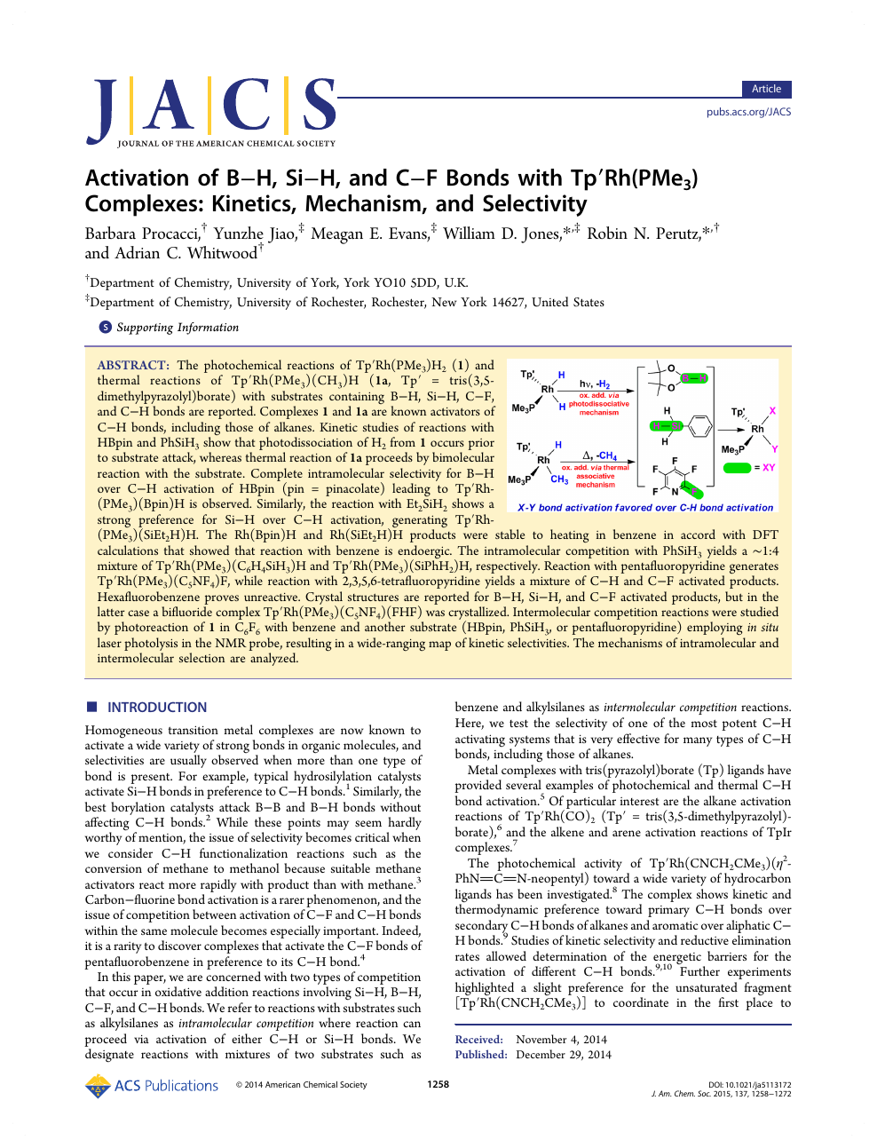 Activation Of B H Si H And C F Bonds With Tp Rh Pme 3 Complexes Kinetics Mechanism And Selectivity Topic Of Research Paper In Chemical Sciences Download Scholarly Article Pdf And Read For Free