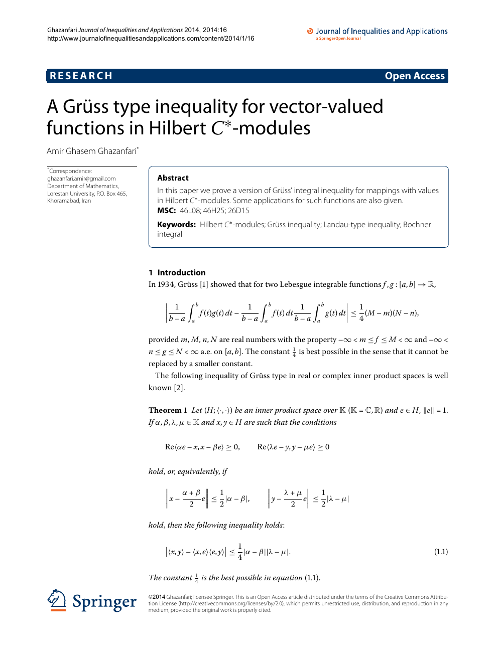 A Gruss Type Inequality For Vector Valued Functions In Hilbert C Modules Topic Of Research Paper In Mathematics Download Scholarly Article Pdf And Read For Free On Cyberleninka Open Science Hub