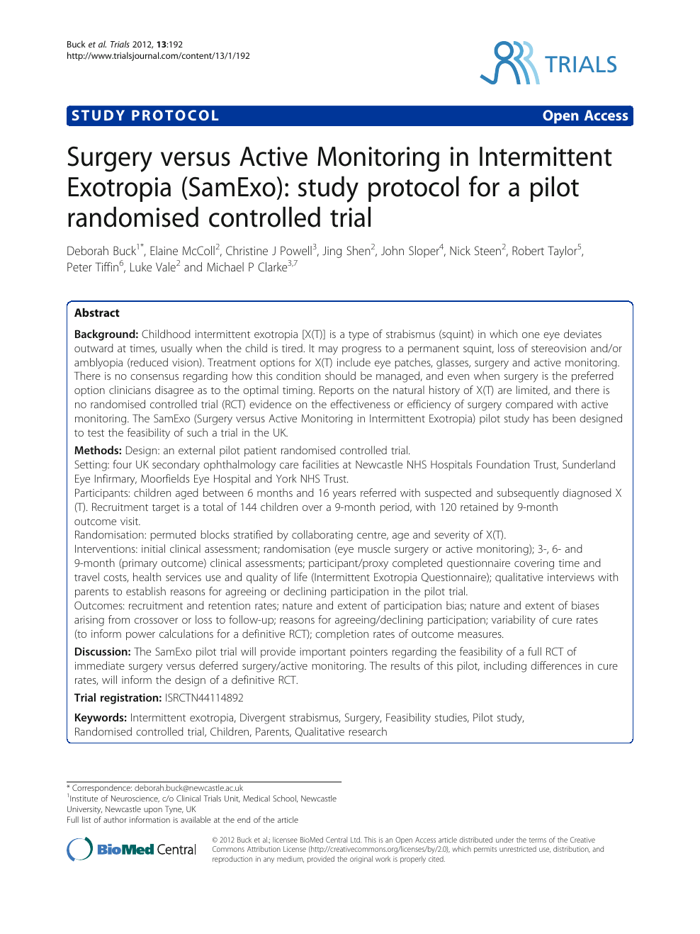 Surgery Versus Active Monitoring In Intermittent Exotropia Samexo Study Protocol For A Pilot Randomised Controlled Trial Topic Of Research Paper In Clinical Medicine Download Scholarly Article Pdf And Read For Free