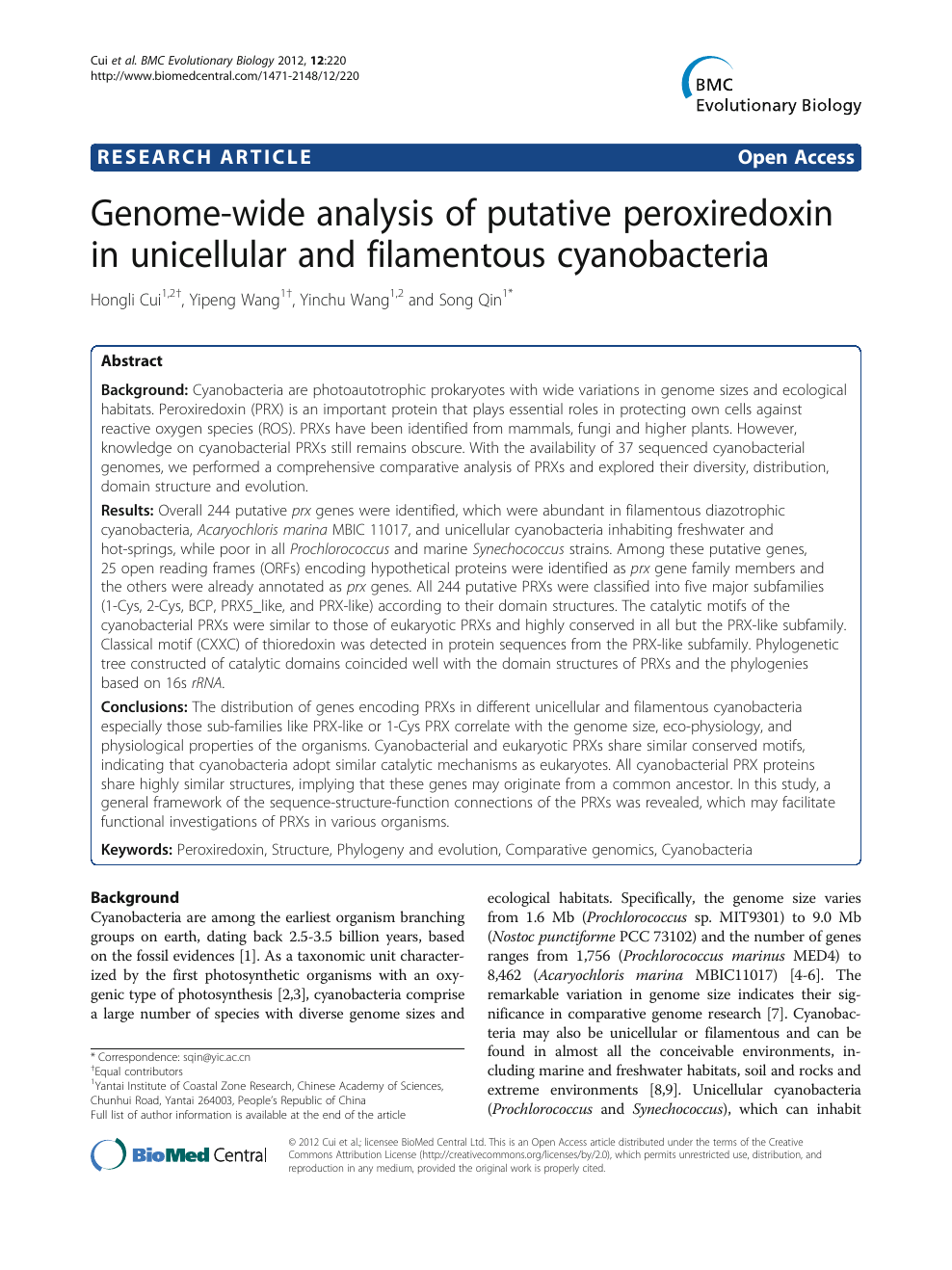 Genome Wide Analysis Of Putative Peroxiredoxin In Unicellular And Filamentous Cyanobacteria Topic Of Research Paper In Biological Sciences Download Scholarly Article Pdf And Read For Free On Cyberleninka Open Science Hub