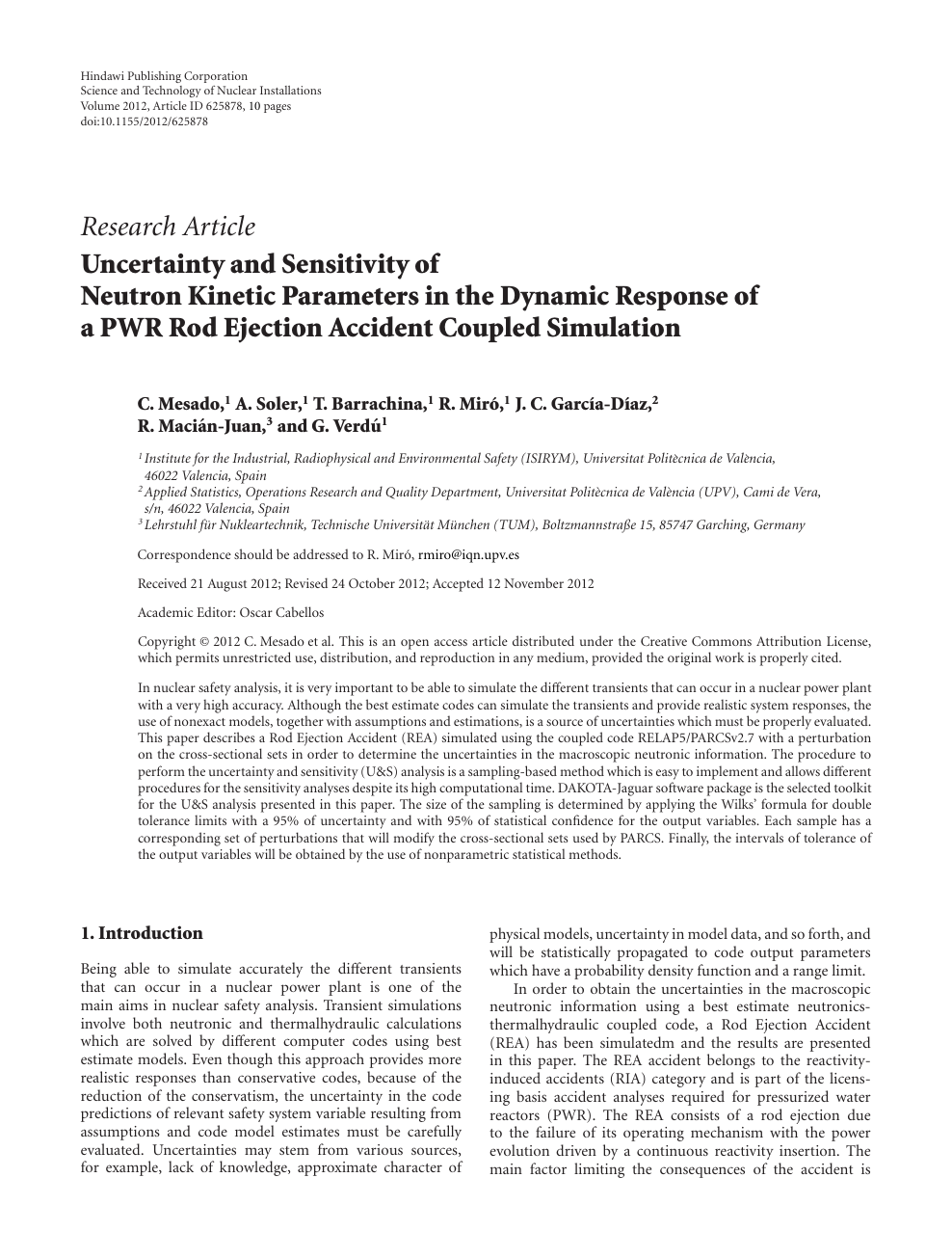 Uncertainty And Sensitivity Of Neutron Kinetic Parameters In The Dynamic Response Of A Pwr Rod Ejection Accident Coupled Simulation Topic Of Research Paper In Earth And Related Environmental Sciences Download Scholarly