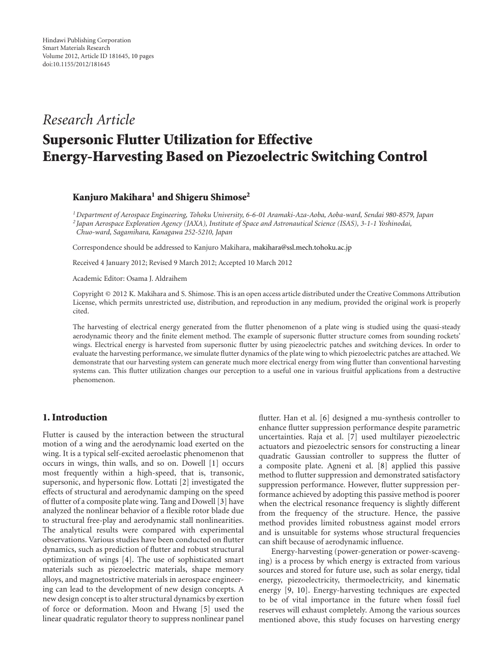 Supersonic Flutter Utilization For Effective Energy Harvesting Based On Piezoelectric Switching Control Topic Of Research Paper In Mechanical Engineering Download Scholarly Article Pdf And Read For Free On Cyberleninka Open Science Hub