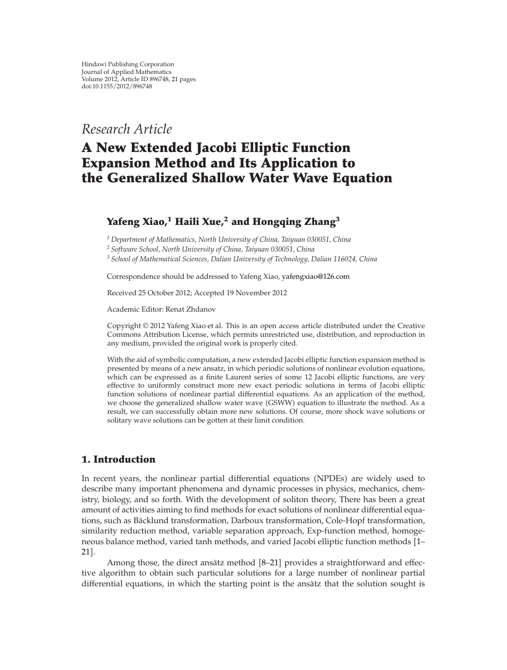 A New Extended Jacobi Elliptic Function Expansion Method And Its Application To The Generalized Shallow Water Wave Equation Topic Of Research Paper In Mathematics Download Scholarly Article Pdf And Read For
