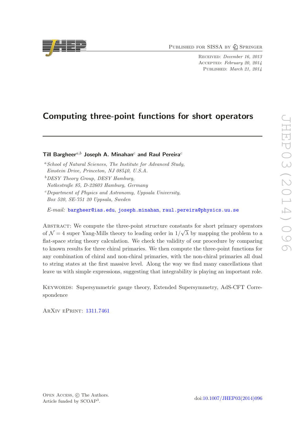 Computing Three Point Functions For Short Operators Topic Of Research Paper In Physical Sciences Download Scholarly Article Pdf And Read For Free On Cyberleninka Open Science Hub