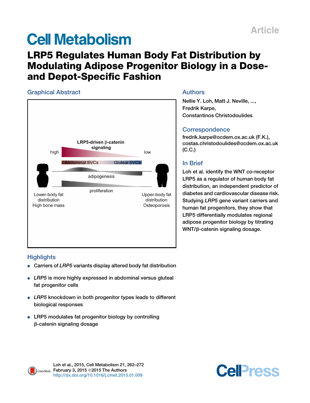 Lrp5 Regulates Human Body Fat Distribution By Modulating Adipose Progenitor Biology In A Dose And Depot Specific Fashion Topic Of Research Paper In Biological Sciences Download Scholarly Article Pdf And Read For