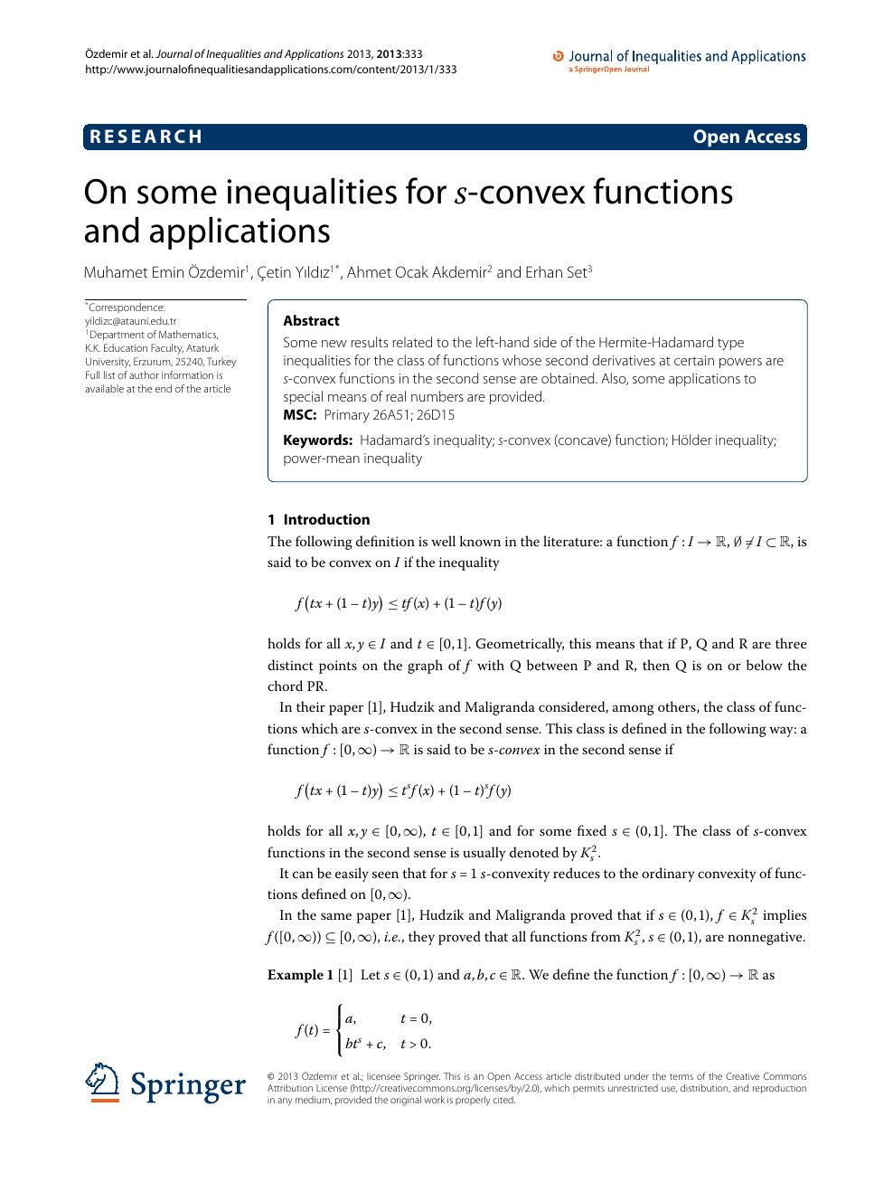 On Some Inequalities For S Convex Functions And Applications Topic Of Research Paper In Mathematics Download Scholarly Article Pdf And Read For Free On Cyberleninka Open Science Hub