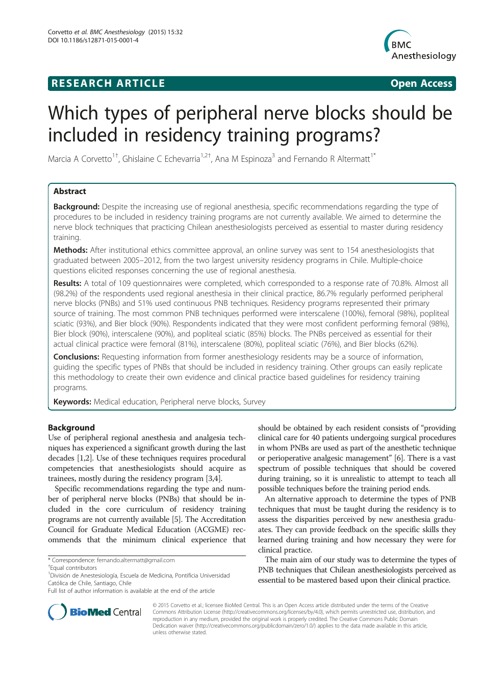 Which types of peripheral nerve blocks should be included in residency  training programs? – topic of research paper in Veterinary science.  Download scholarly article PDF and read for free on CyberLeninka open