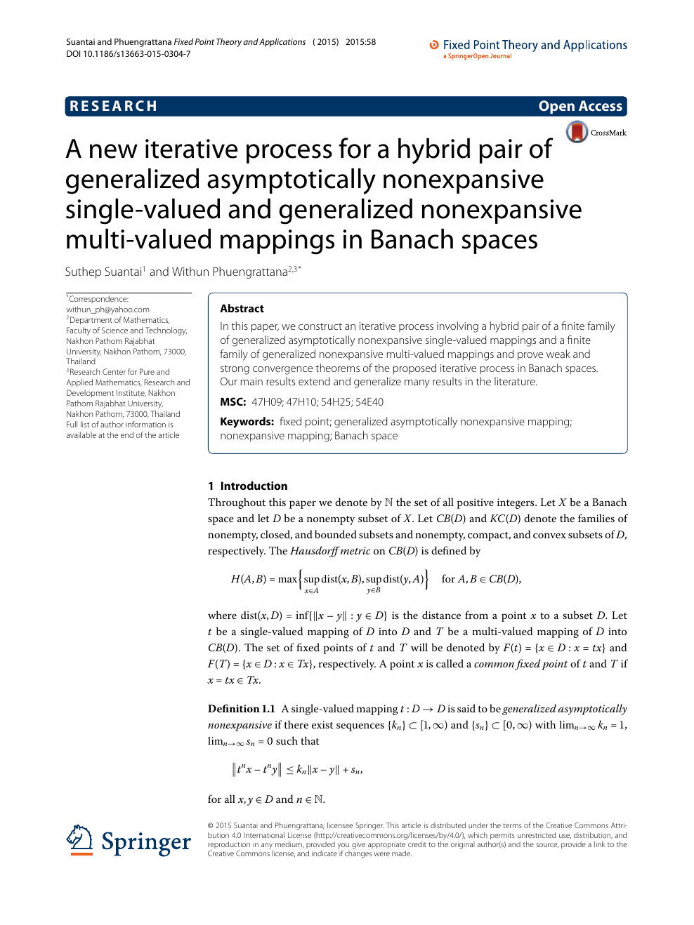 A New Iterative Process For A Hybrid Pair Of Generalized Asymptotically Nonexpansive Single Valued And Generalized Nonexpansive Multi Valued Mappings In Banach Spaces Topic Of Research Paper In Mathematics Download Scholarly Article Pdf