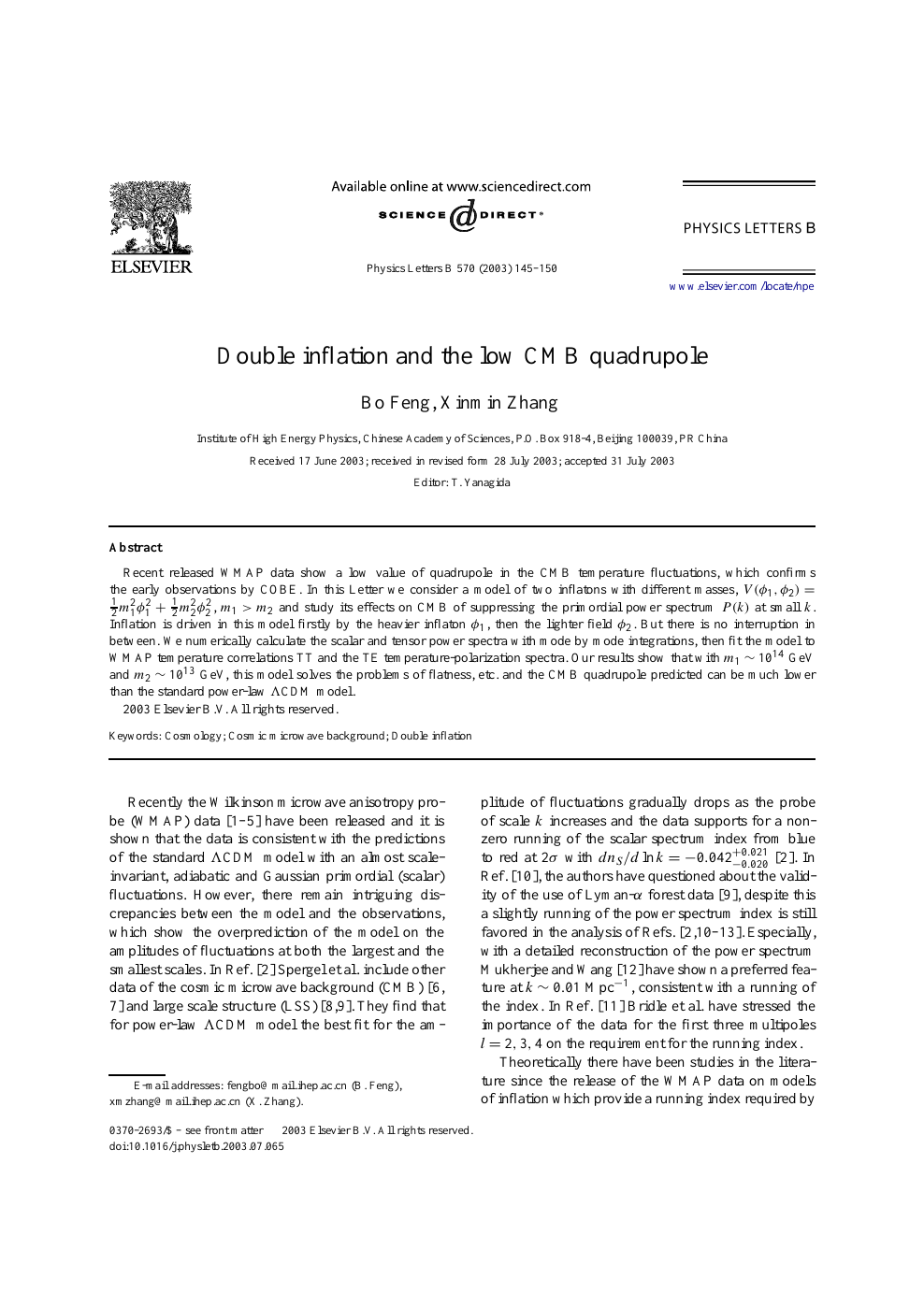 Double Inflation And The Low Cmb Quadrupole Topic Of Research Paper In Physical Sciences Download Scholarly Article Pdf And Read For Free On Cyberleninka Open Science Hub