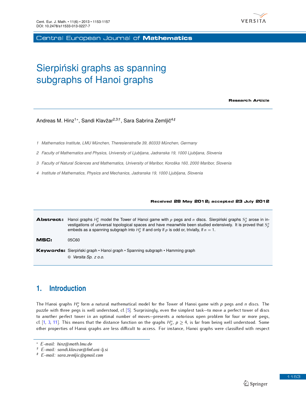 Sierpinski Graphs As Spanning Subgraphs Of Hanoi Graphs Topic Of Research Paper In Mathematics Download Scholarly Article Pdf And Read For Free On Cyberleninka Open Science Hub