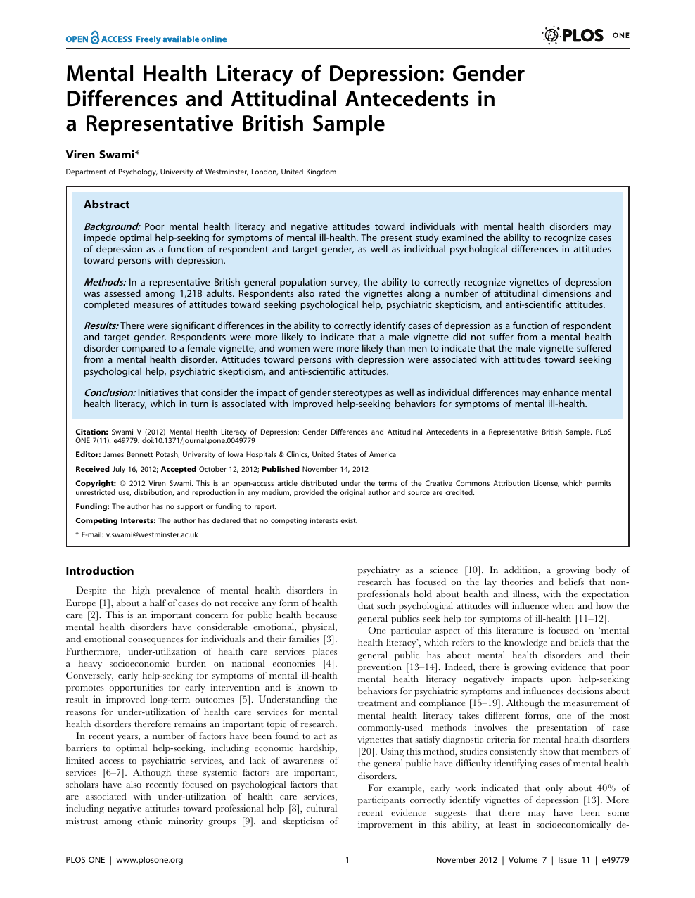 Mental Health Literacy Of Depression Gender Differences And Attitudinal Antecedents In A Representative British Sample Topic Of Research Paper In Psychology Download Scholarly Article Pdf And Read For Free On Cyberleninka