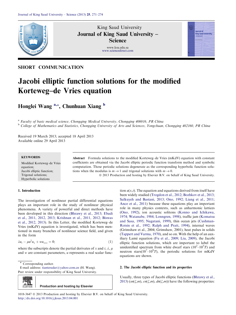 Jacobi Elliptic Function Solutions For The Modified Korteweg De Vries Equation Topic Of Research Paper In Physical Sciences Download Scholarly Article Pdf And Read For Free On Cyberleninka Open Science Hub