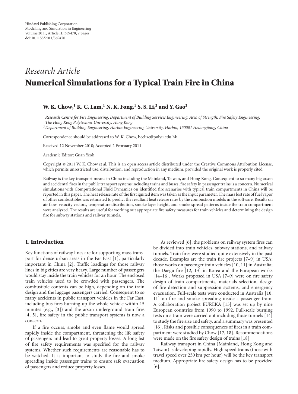 Numerical Simulations For A Typical Train Fire In China Topic Of Research Paper In Chemical Engineering Download Scholarly Article Pdf And Read For Free On Cyberleninka Open Science Hub