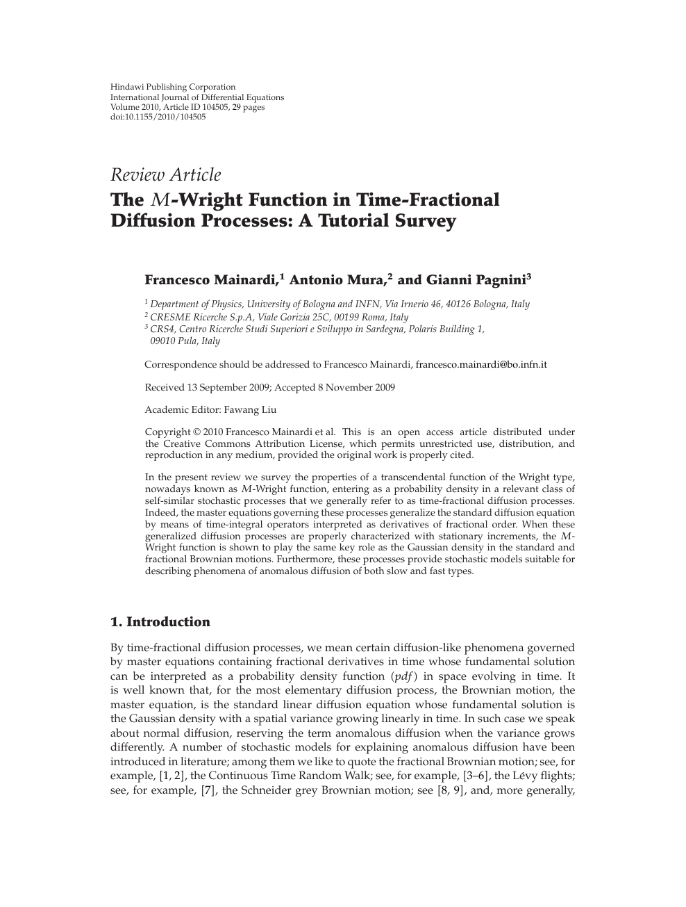 The 𝑀 Wright Function In Time Fractional Diffusion Processes A Tutorial Survey Topic Of Research Paper In Mathematics Download Scholarly Article Pdf And Read For Free On Cyberleninka Open Science Hub