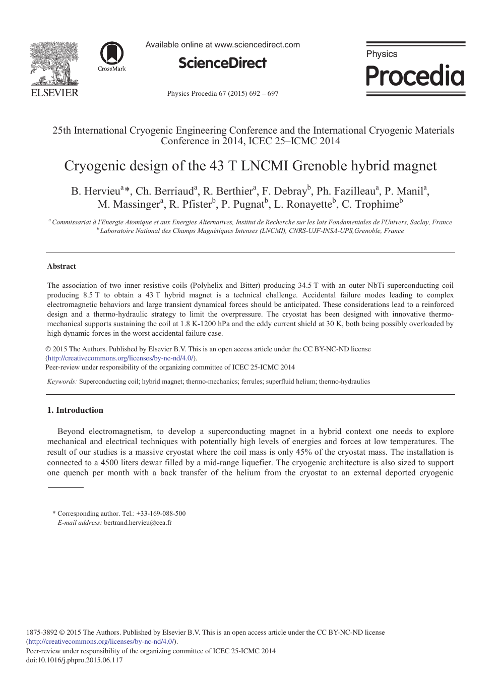 Cryogenic Design Of The 43 T Lncmi Grenoble Hybrid Magnet Topic Of Research Paper In Electrical Engineering Electronic Engineering Information Engineering Download Scholarly Article Pdf And Read For Free On Cyberleninka