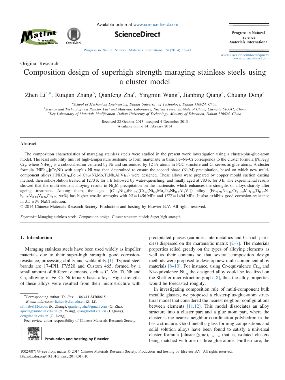 Composition Design Of Superhigh Strength Maraging Stainless Steels Using A Cluster Model Topic Of Research Paper In Materials Engineering Download Scholarly Article Pdf And Read For Free On Cyberleninka Open Science