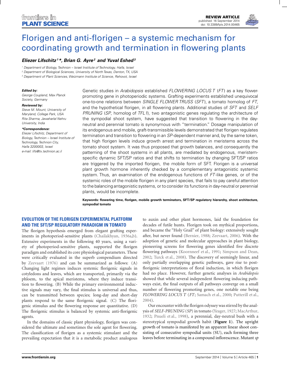 Florigen And Anti Florigen A A Systemic Mechanism For Coordinating Growth And Termination In Flowering Plants Topic Of Research Paper In Biological Sciences Download Scholarly Article Pdf And Read For Free On