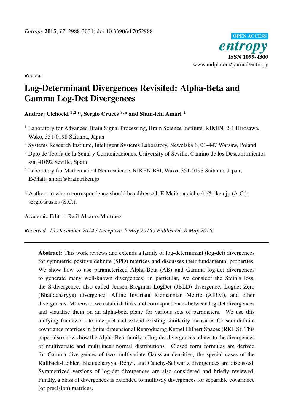 Log Determinant Divergences Revisited Alpha Beta And Gamma Log Det Divergences Topic Of Research Paper In Mathematics Download Scholarly Article Pdf And Read For Free On Cyberleninka Open Science Hub