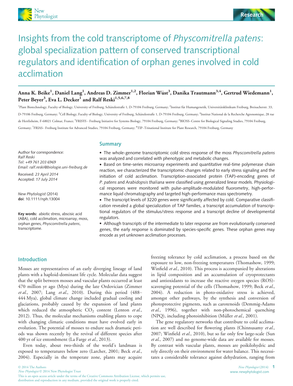 Insights From The Cold Transcriptome Of Physcomitrella - 