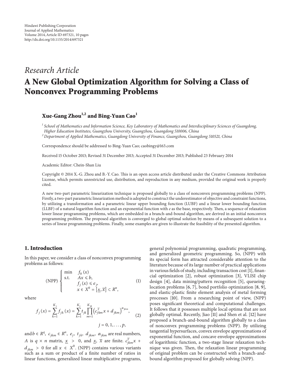 A New Global Optimization Algorithm For Solving A Class Of Nonconvex Programming Problems Topic Of Research Paper In Mathematics Download Scholarly Article Pdf And Read For Free On Cyberleninka Open Science