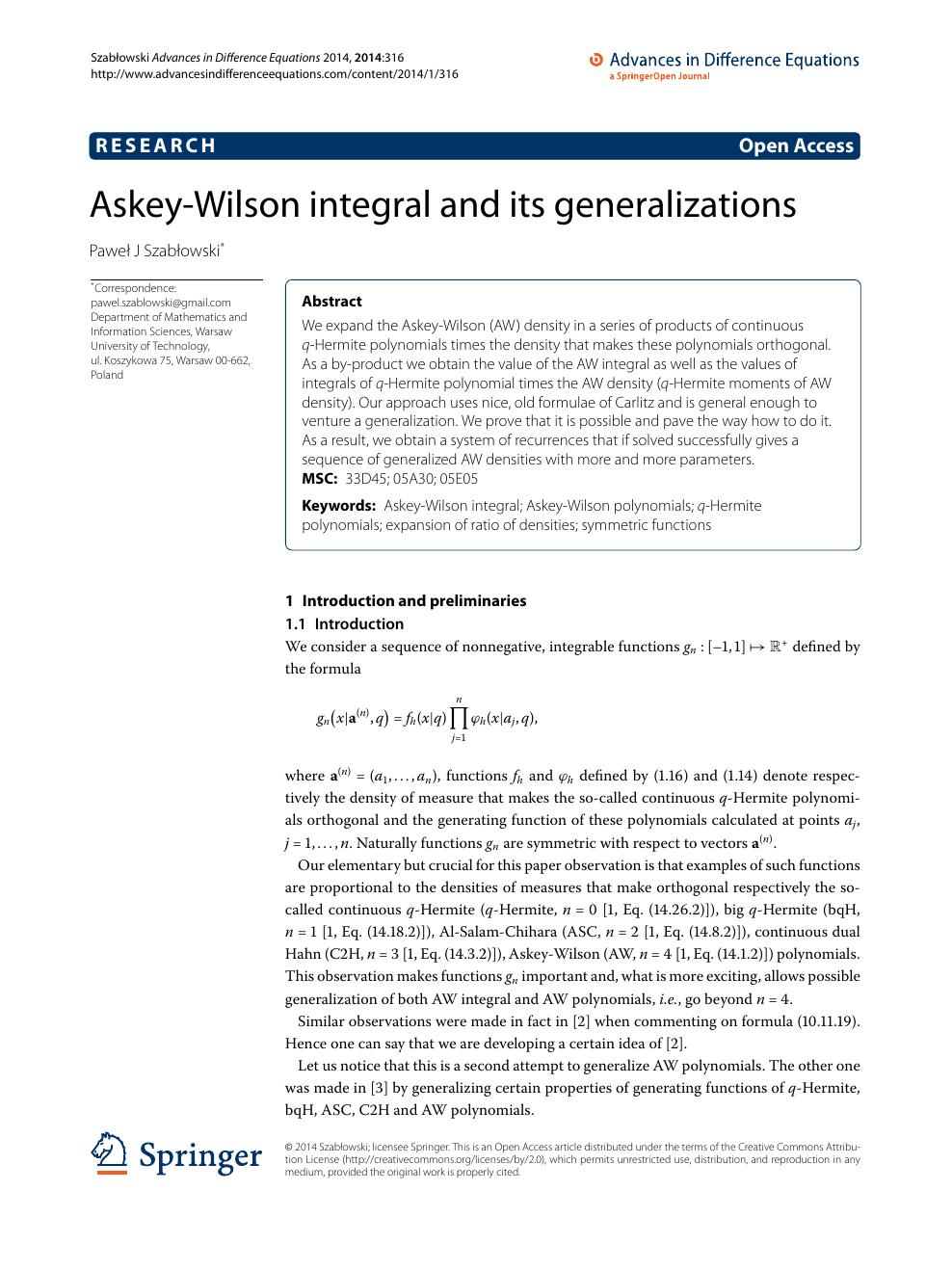 Askey Wilson Integral And Its Generalizations Topic Of Research Paper In Mathematics Download Scholarly Article Pdf And Read For Free On Cyberleninka Open Science Hub