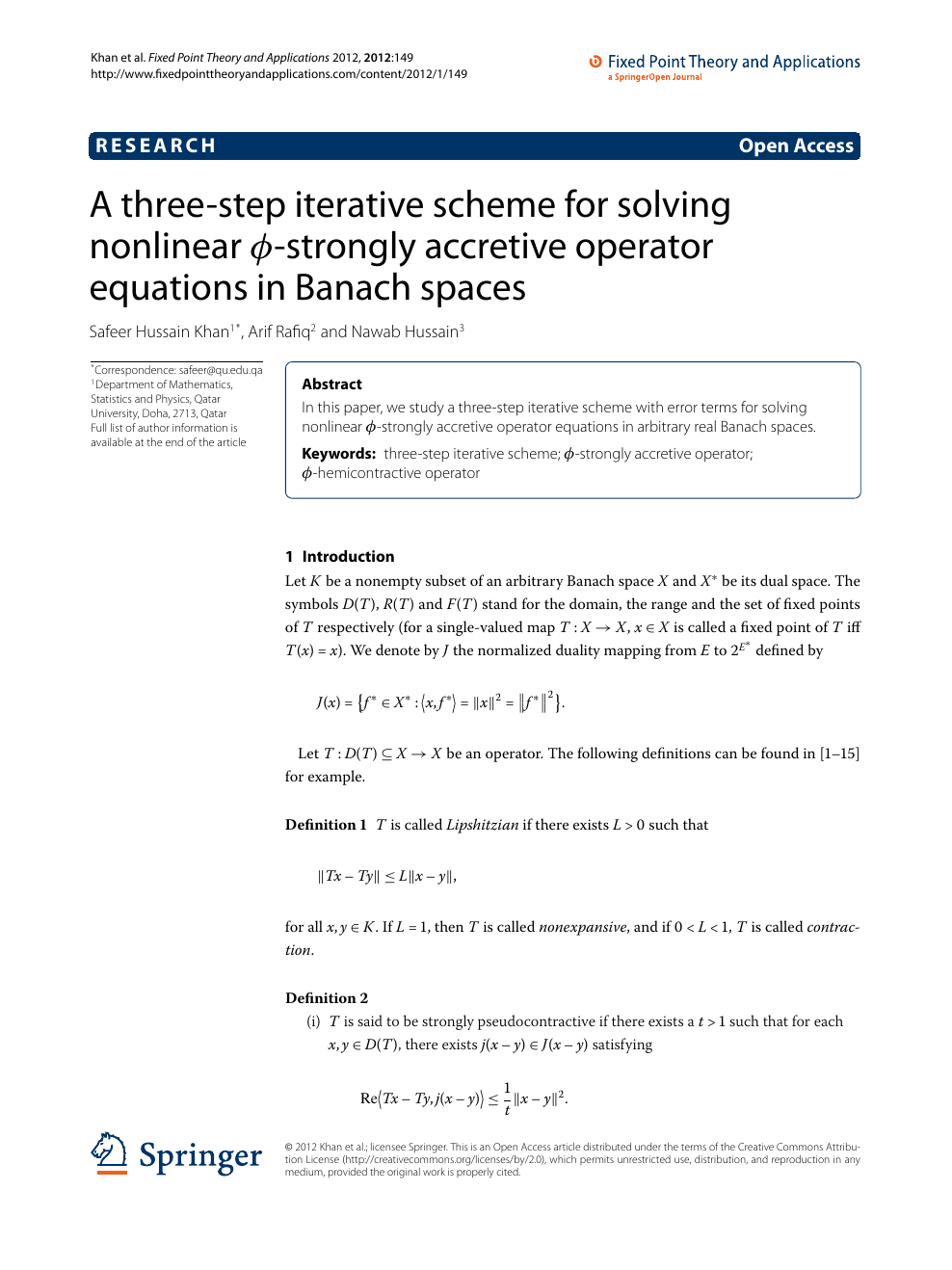 A Three Step Iterative Scheme For Solving Nonlinear ϕ Strongly Accretive Operator Equations In Banach Spaces Topic Of Research Paper In Mathematics Download Scholarly Article Pdf And Read For Free On Cyberleninka Open