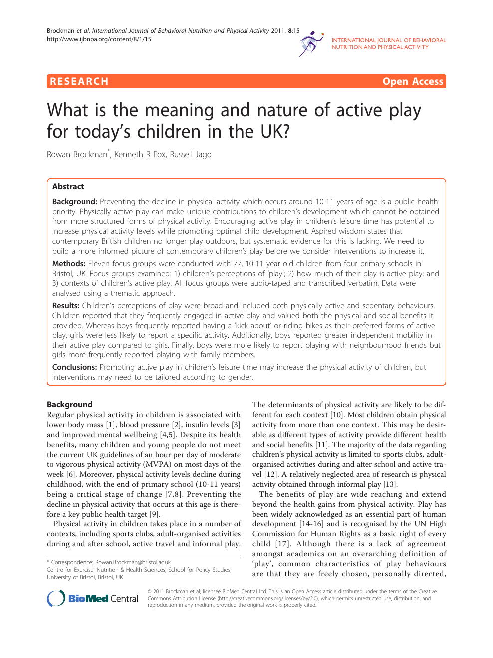 What Is The Meaning And Nature Of Active Play For Today S Children In The Uk Topic Of Research Paper In Health Sciences Download Scholarly Article Pdf And Read For Free On
