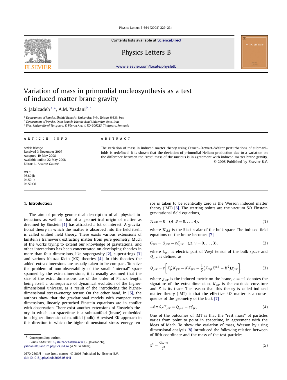 Variation Of Mass In Primordial Nucleosynthesis As A Test Of Induced Matter Brane Gravity Topic Of Research Paper In Physical Sciences Download Scholarly Article Pdf And Read For Free On Cyberleninka