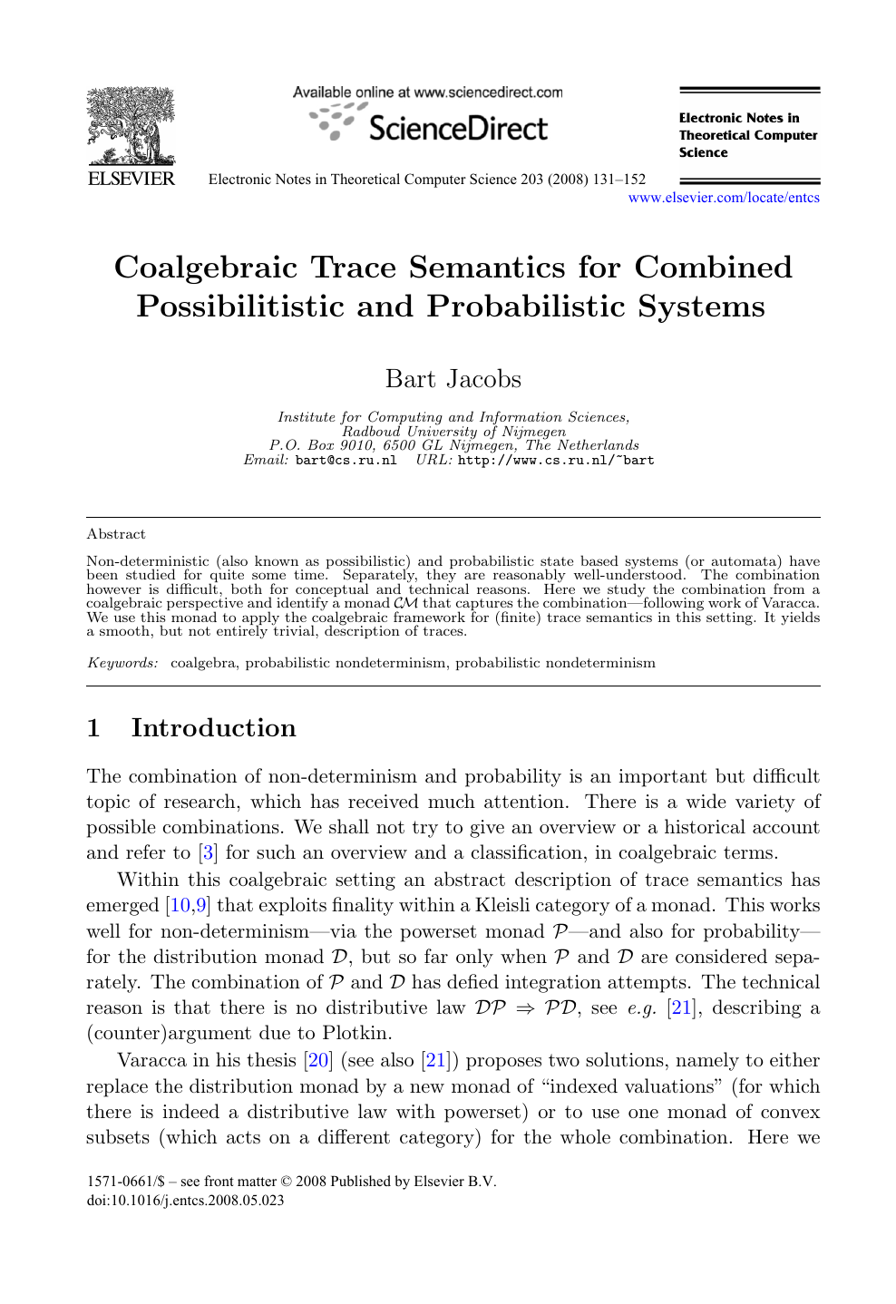 Coalgebraic Trace Semantics For Combined Possibilitistic And Probabilistic Systems Topic Of Research Paper In Computer And Information Sciences Download Scholarly Article Pdf And Read For Free On Cyberleninka Open Science Hub