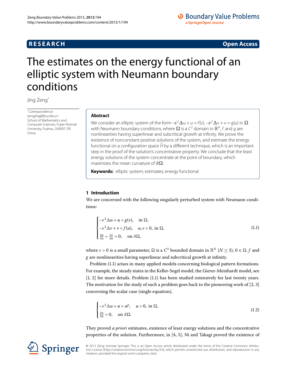 The Estimates On The Energy Functional Of An Elliptic System With Neumann Boundary Conditions Topic Of Research Paper In Mathematics Download Scholarly Article Pdf And Read For Free On Cyberleninka Open