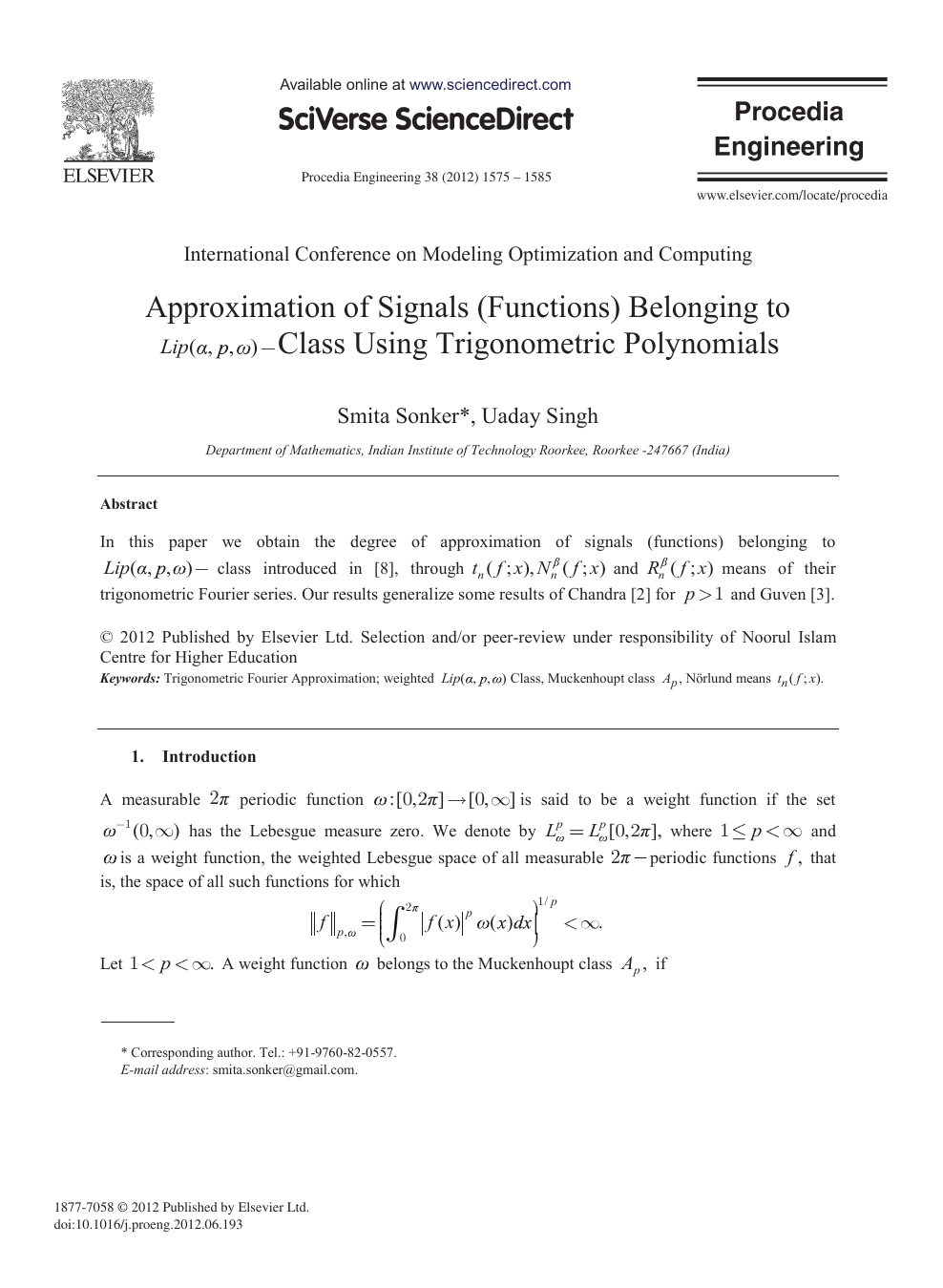 Approximation Of Signals Functions Belonging To Lip A P W Class Using Trigonometric Polynomials Topic Of Research Paper In Mathematics Download Scholarly Article Pdf And Read For Free On Cyberleninka Open Science Hub