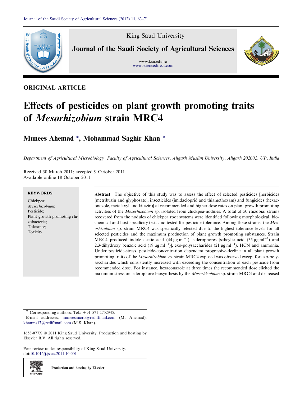Effects Of Pesticides On Plant Growth Promoting Traits Of