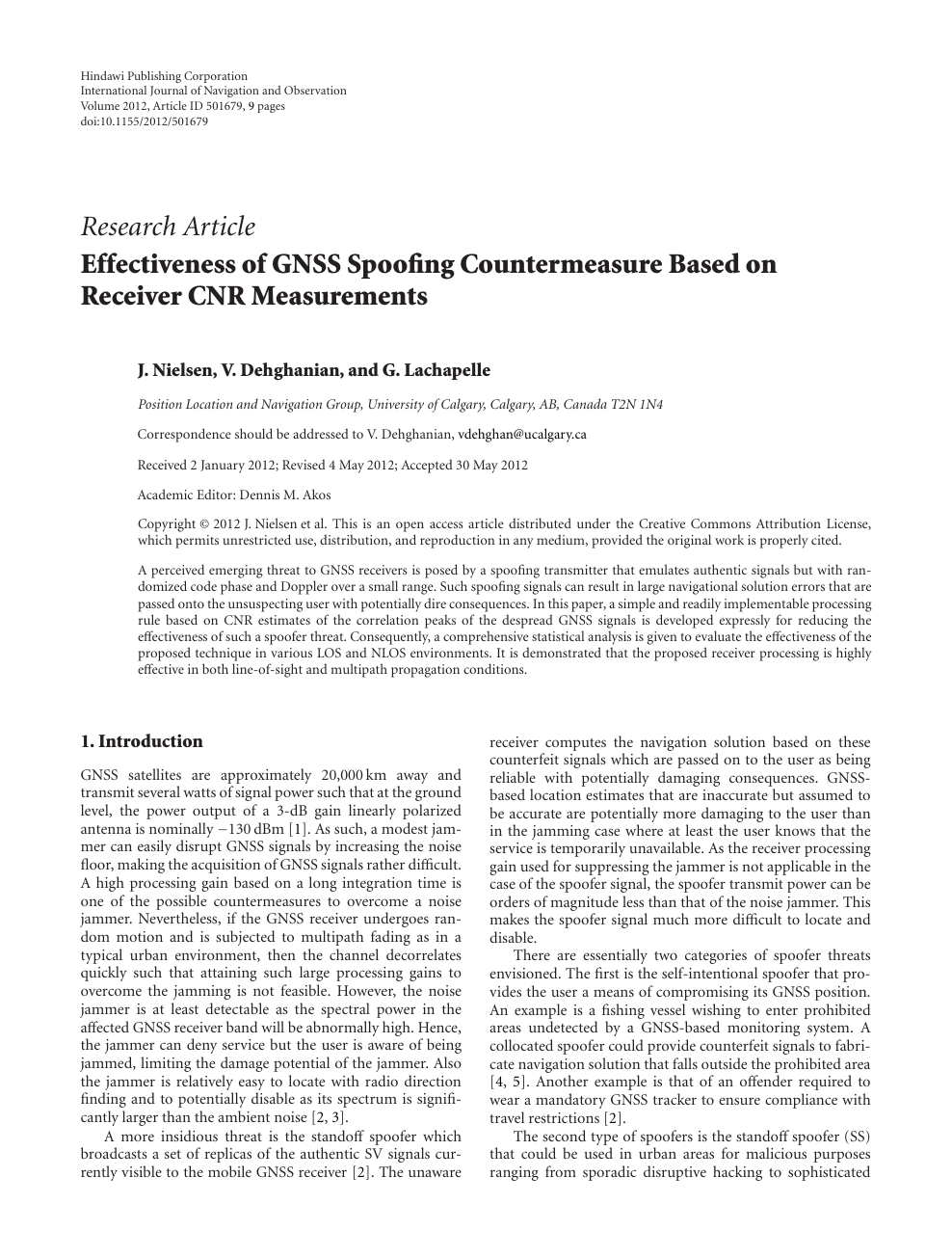 Effectiveness Of Gnss Spoofing Countermeasure Based On Receiver Cnr Measurements Topic Of Research Paper In Physical Sciences Download Scholarly Article Pdf And Read For Free On Cyberleninka Open Science Hub