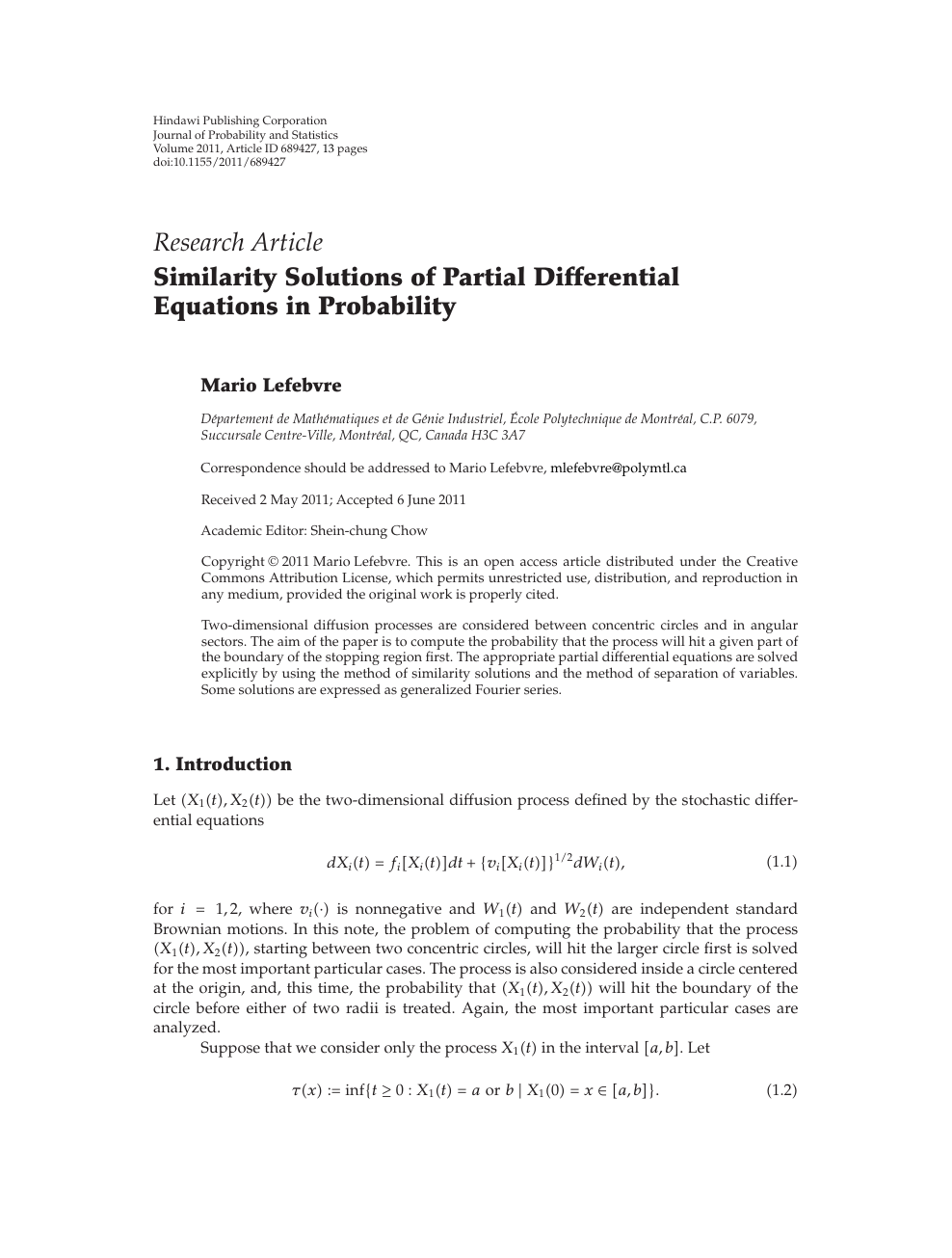 Similarity Solutions Of Partial Differential Equations In Probability Topic Of Research Paper In Mathematics Download Scholarly Article Pdf And Read For Free On Cyberleninka Open Science Hub