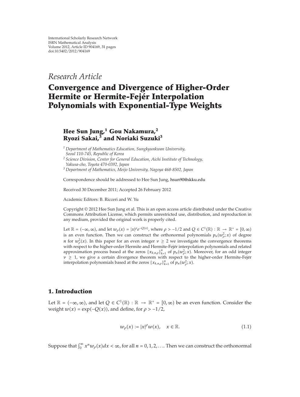 Convergence And Divergence Of Higher Order Hermite Or Hermite Fejer Interpolation Polynomials With Exponential Type Weights Topic Of Research Paper In Mathematics Download Scholarly Article Pdf And Read For Free On Cyberleninka Open Science